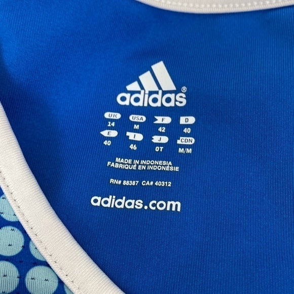 ADIDAS Blue White Dot Back Cutout Athletic Workout Tank Top Three Stripe Medium - Picture 4 of 4